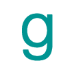 A lowercase letter "g" in teal, displayed on a white background.